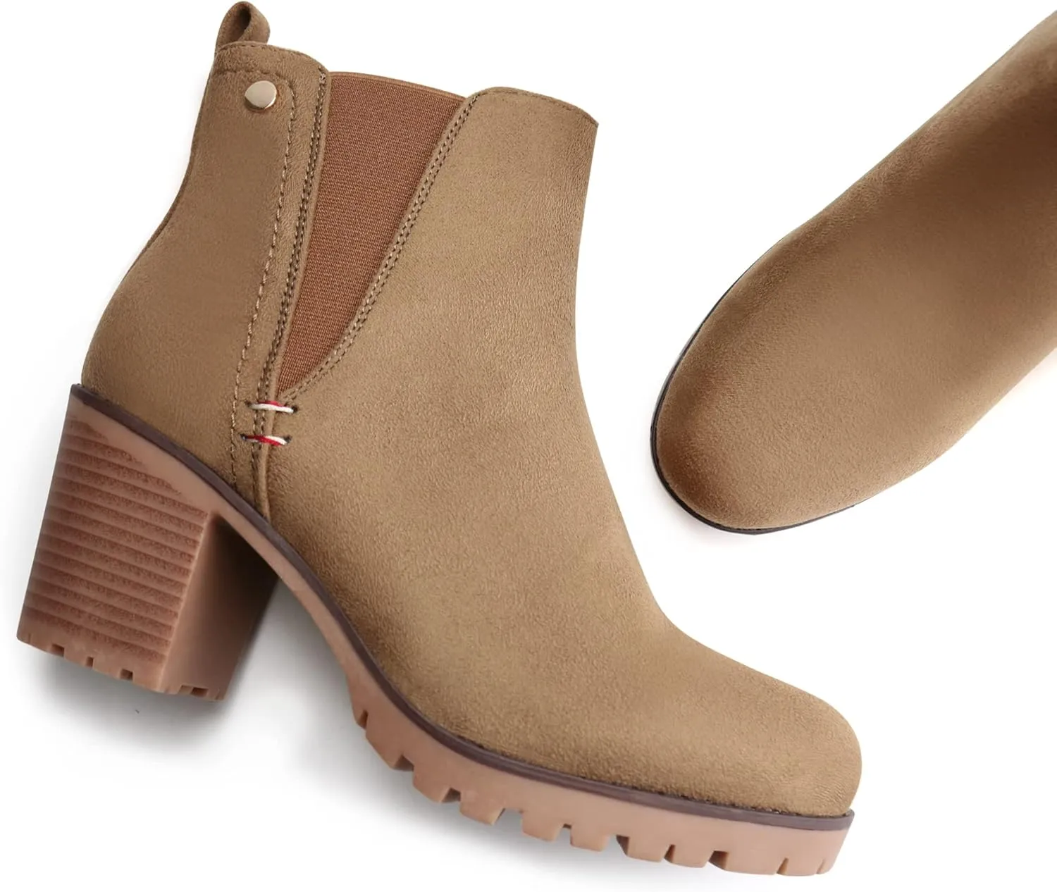 JABASIC Women Casual Ankle Booties Block Heel Slip On Chelsea Boots