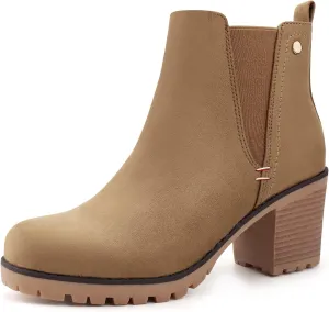 JABASIC Women Casual Ankle Booties Block Heel Slip On Chelsea Boots