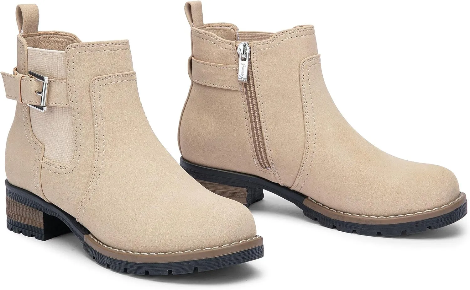 Jeossy Women's 9006 Ankle Boots Short Chelsea Booties for Women Low Heel with Zip