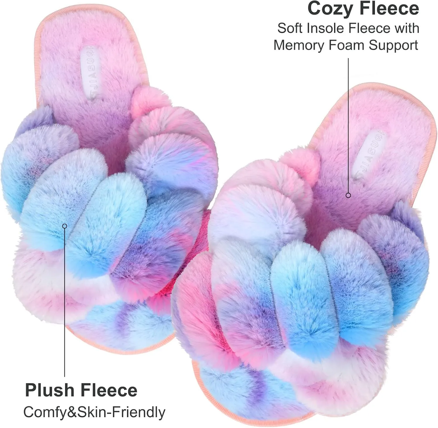 JIASUQI Women's Open Toe Slippers Fuzzy Fluffy House Slippers for Women Cozy Criss Cross Furry Slides Slippers