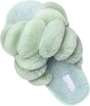 JIASUQI Women's Open Toe Slippers Fuzzy Fluffy House Slippers for Women Cozy Criss Cross Furry Slides Slippers