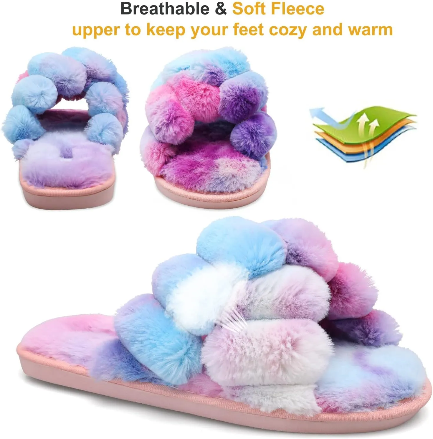 JIASUQI Women's Open Toe Slippers Fuzzy Fluffy House Slippers for Women Cozy Criss Cross Furry Slides Slippers