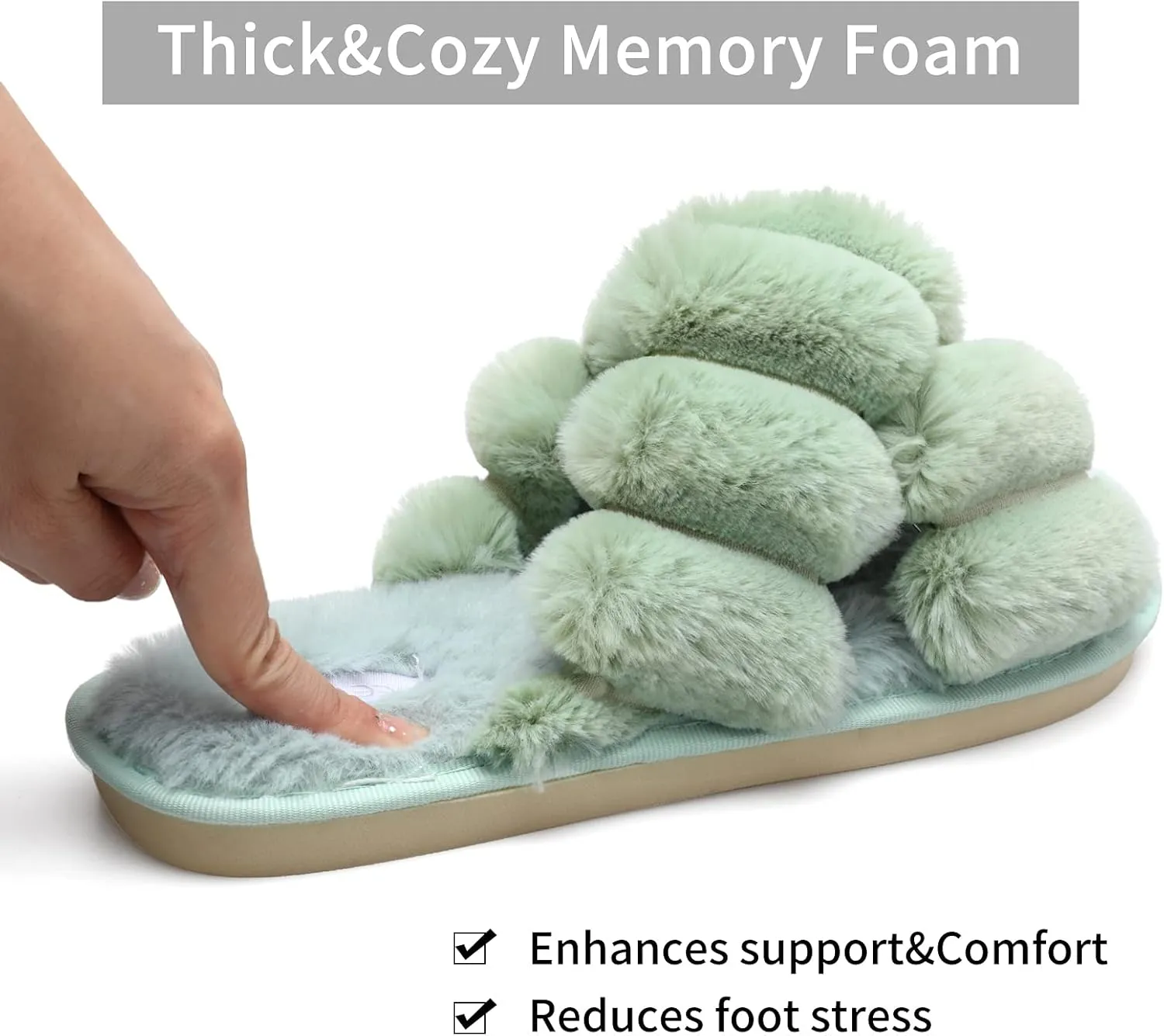 JIASUQI Women's Open Toe Slippers Fuzzy Fluffy House Slippers for Women Cozy Criss Cross Furry Slides Slippers