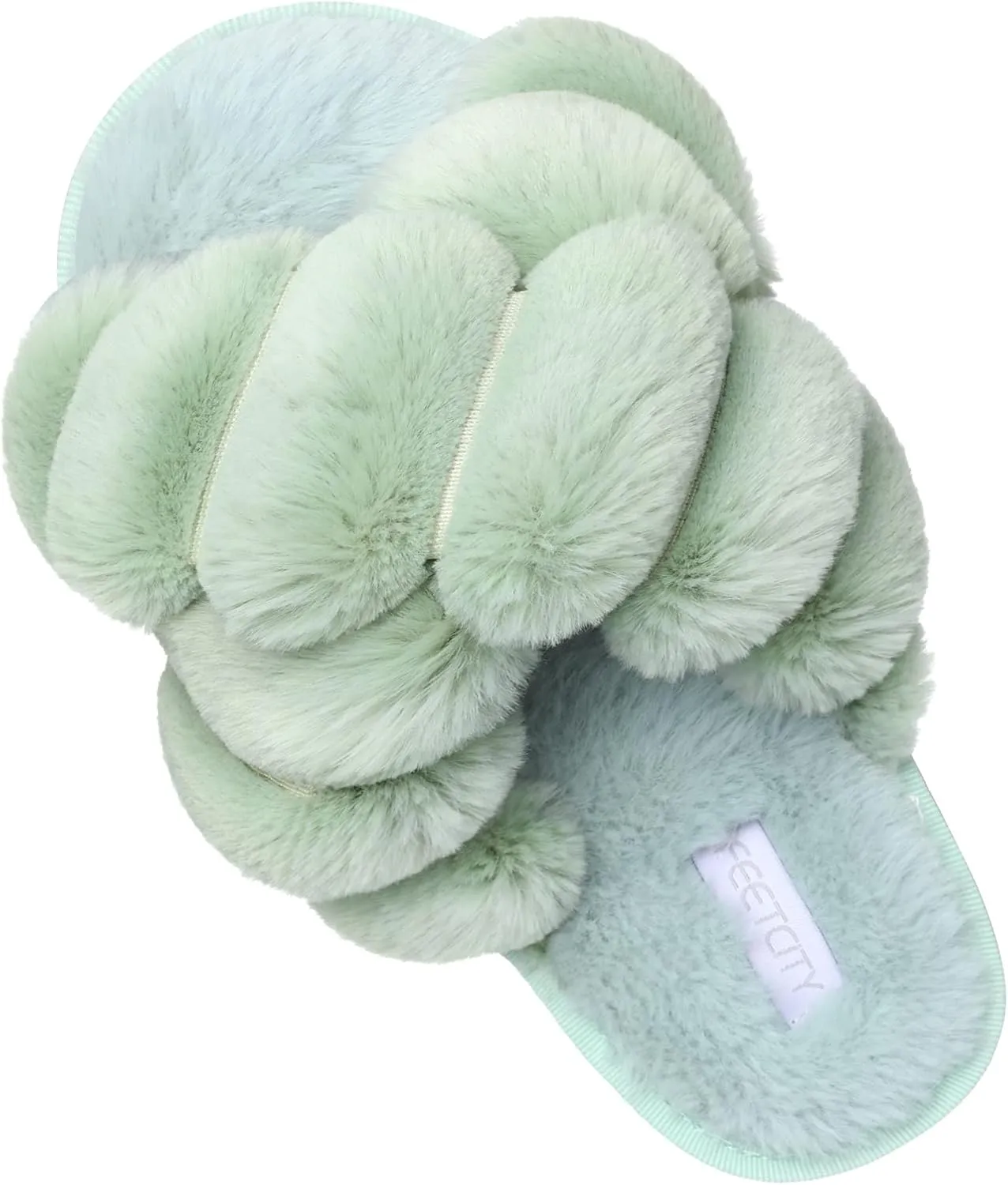 JIASUQI Women's Open Toe Slippers Fuzzy Fluffy House Slippers for Women Cozy Criss Cross Furry Slides Slippers