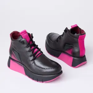 Jose Saenz Black & Fuchsia Leather Ankle Boots