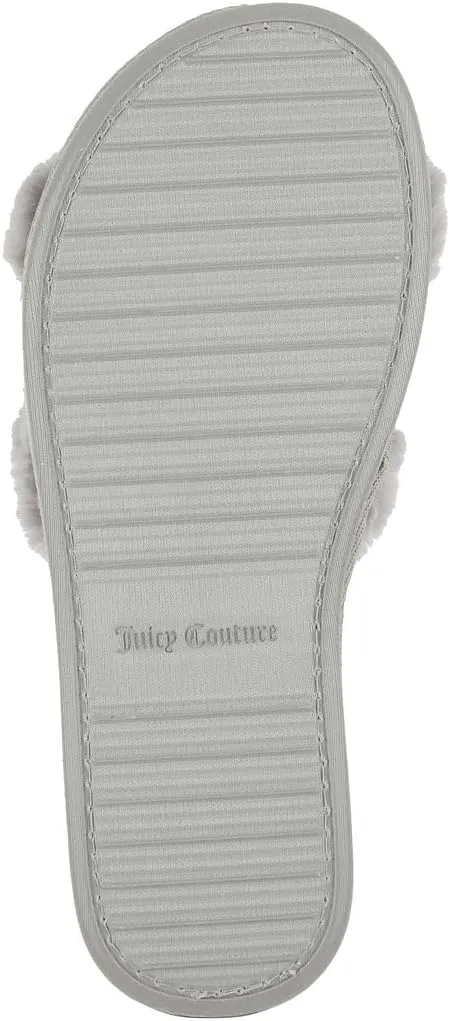 Juicy Couture Women's Plush Faux Fur Slippers – Cozy Open-Toe Slides, Soft Indoor/Outdoor House Shoes