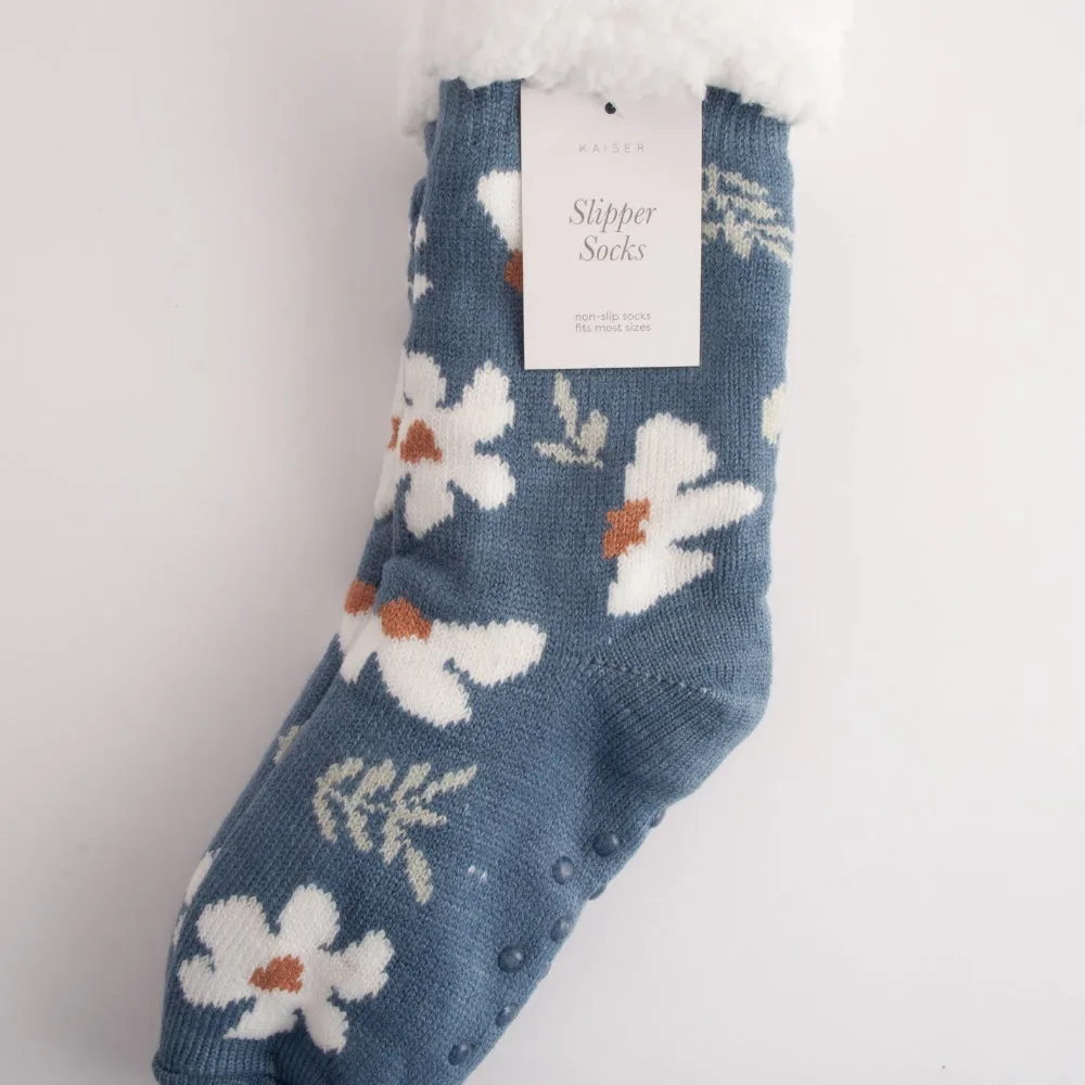 Kaiser Slipper Socks - NAVY FLOWER