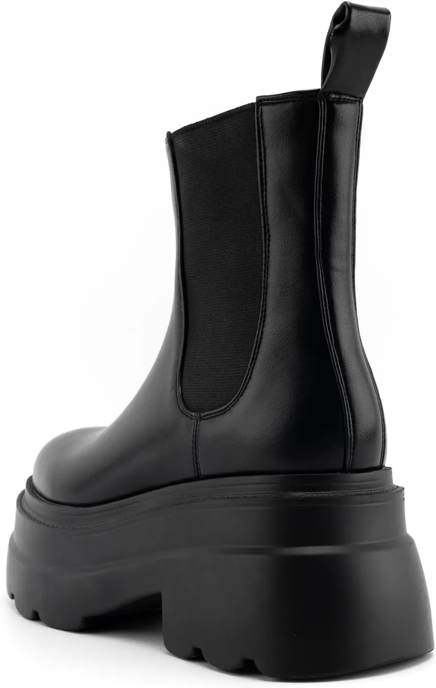 KaroNairy Women's Chelsea Boots Platform Ankle Booties Lug Sole Slip-On Short Boot Round Toe Boots