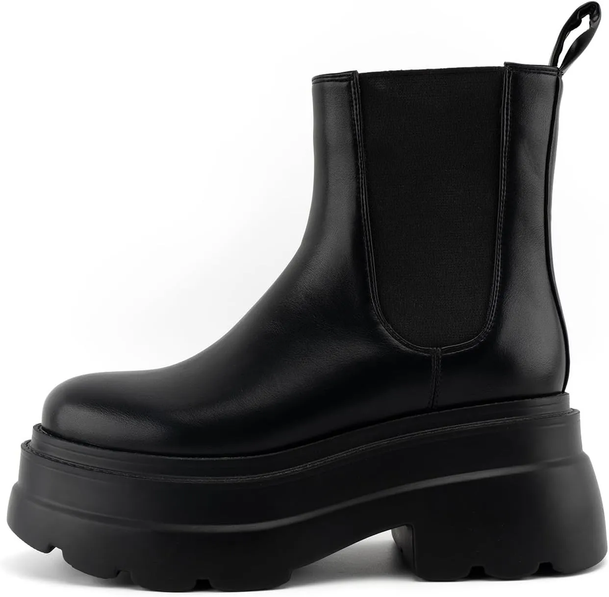 KaroNairy Women's Chelsea Boots Platform Ankle Booties Lug Sole Slip-On Short Boot Round Toe Boots