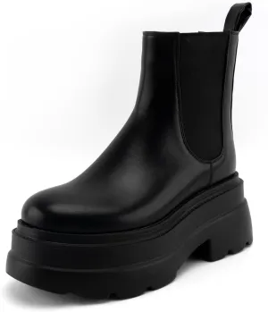 KaroNairy Women's Chelsea Boots Platform Ankle Booties Lug Sole Slip-On Short Boot Round Toe Boots