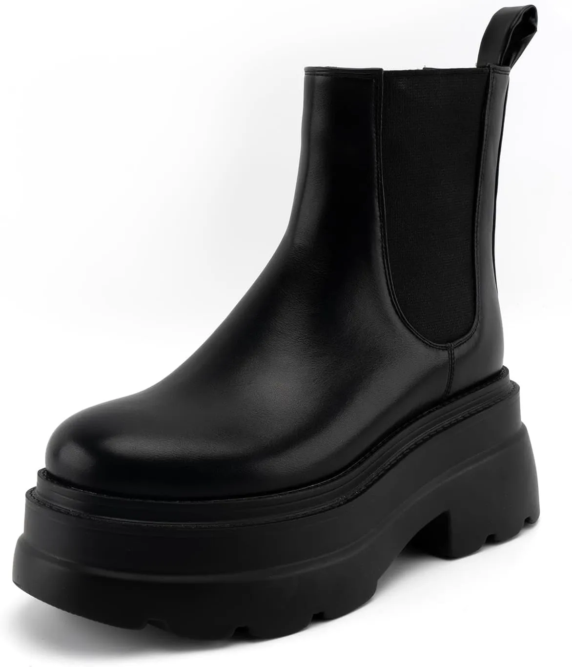 KaroNairy Women's Chelsea Boots Platform Ankle Booties Lug Sole Slip-On Short Boot Round Toe Boots