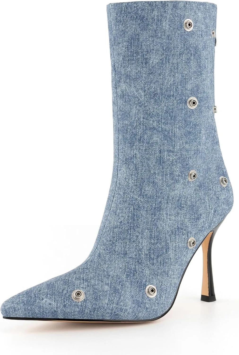 KaroNairy Womens Stiletto High Heel Ankle Boots Sexy Pointed Toe Short Bootie 3.66In Heels Boots Party Shark Boots
