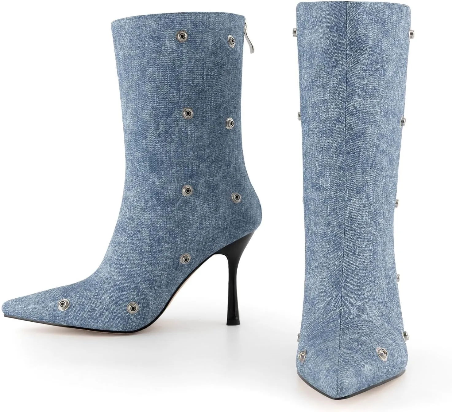 KaroNairy Womens Stiletto High Heel Ankle Boots Sexy Pointed Toe Short Bootie 3.66In Heels Boots Party Shark Boots