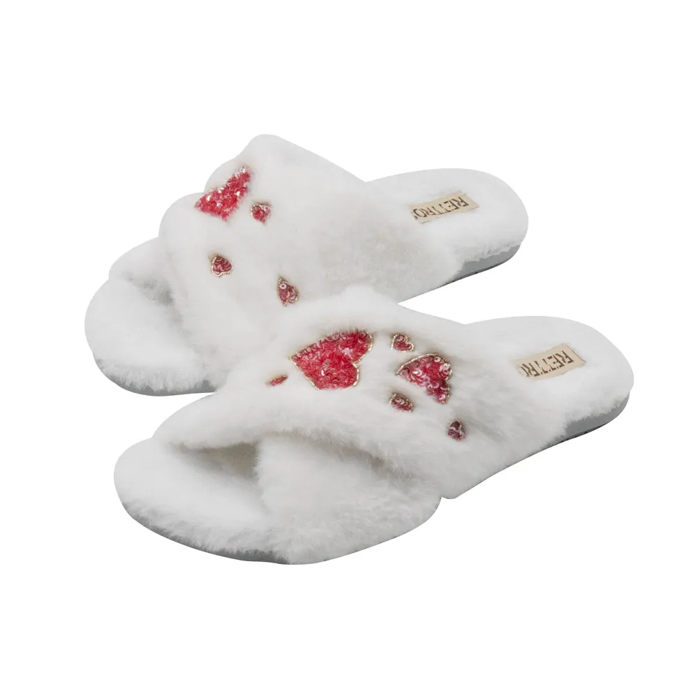 Kaylee Cream Luxury Plush Diamanté Embellished Handmade Slipper