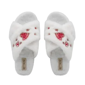 Kaylee Cream Luxury Plush Diamanté Embellished Handmade Slipper