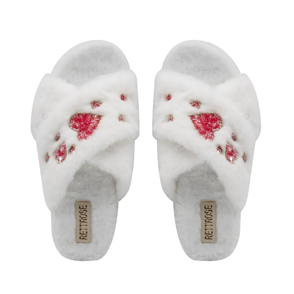 Kaylee Cream Luxury Plush Diamanté Embellished Handmade Slipper
