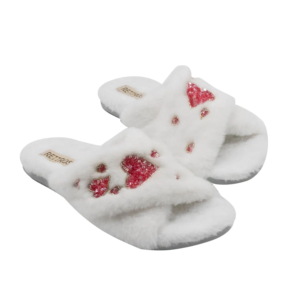 Kaylee Cream Luxury Plush Diamanté Embellished Handmade Slipper