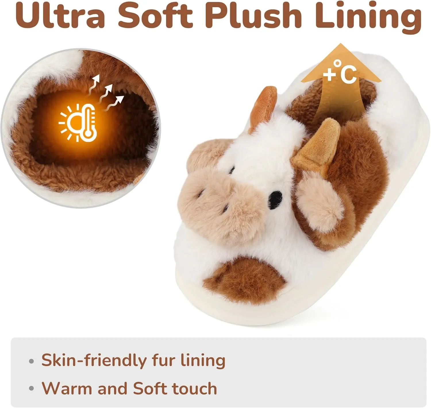 Kids Cow Slippers - Toddler Slippers for Boys & Girls, Cute Animal Design, Indoor/Outdoor Plush, Warm & Fuzzy, Memory Foam Insole