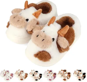 Kids Cow Slippers - Toddler Slippers for Boys & Girls, Cute Animal Design, Indoor/Outdoor Plush, Warm & Fuzzy, Memory Foam Insole