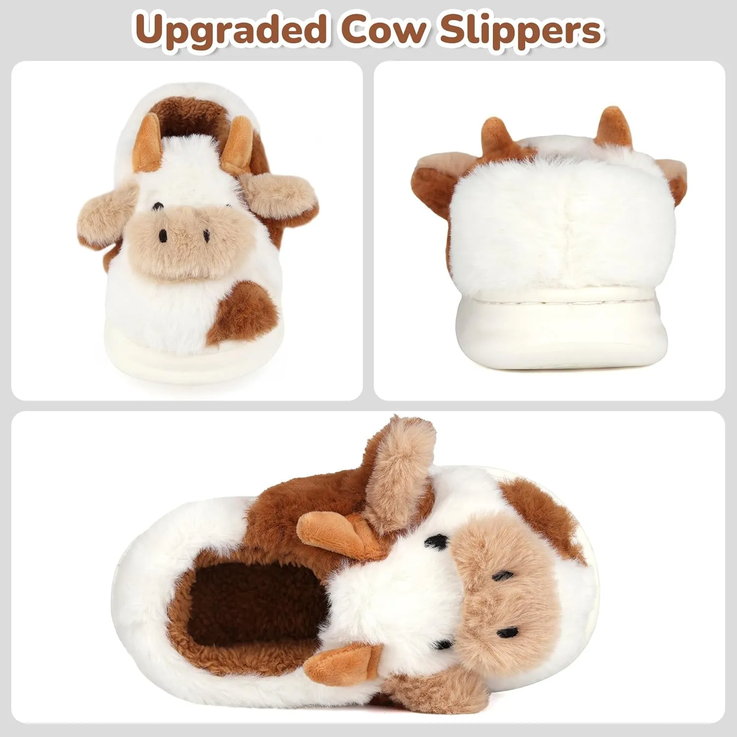 Kids Cow Slippers - Toddler Slippers for Boys & Girls, Cute Animal Design, Indoor/Outdoor Plush, Warm & Fuzzy, Memory Foam Insole