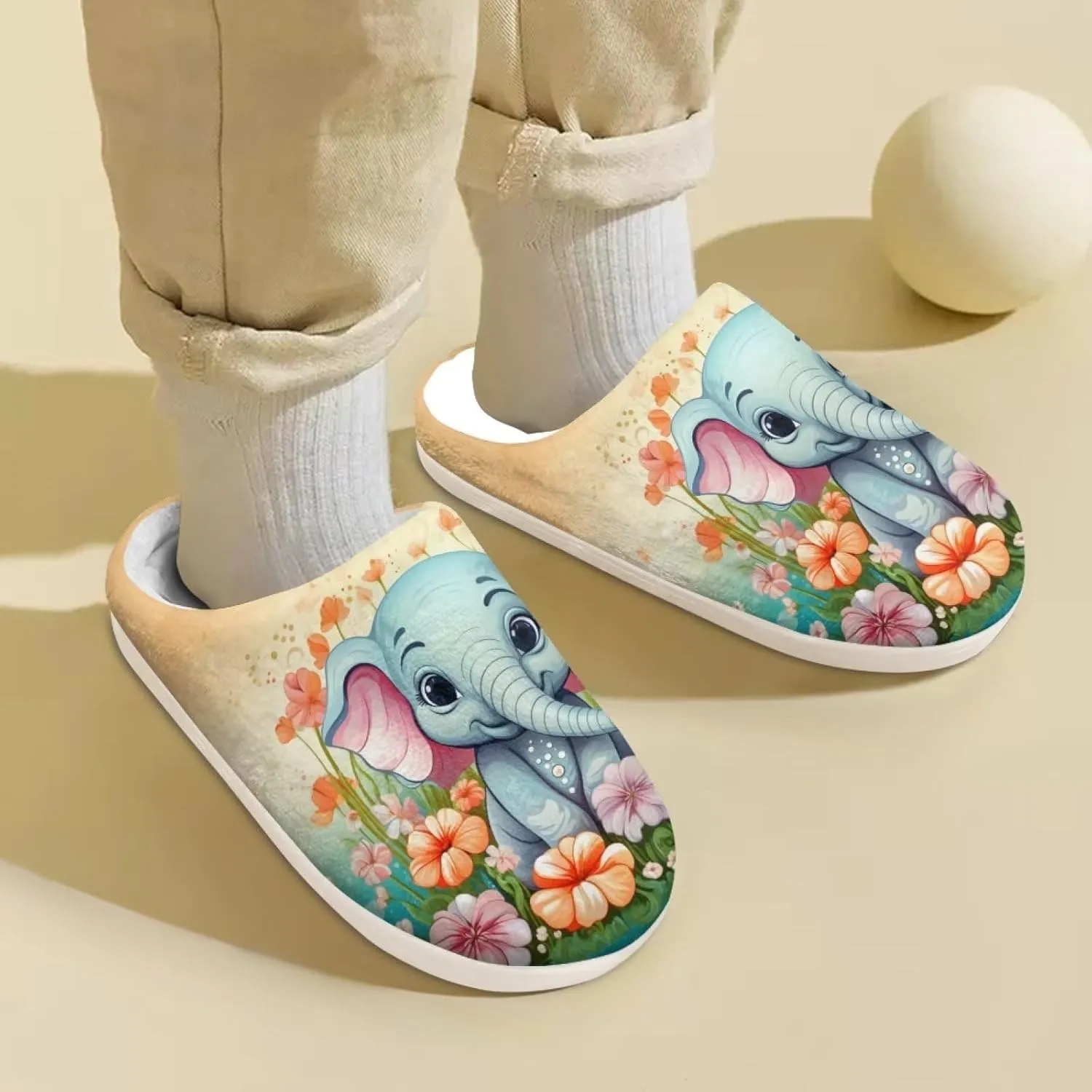 Kids House Slippers Size 9-14.5 Cute Slippers for Teen Girls Soft Plush Warm Bedroom Shoes White Sole