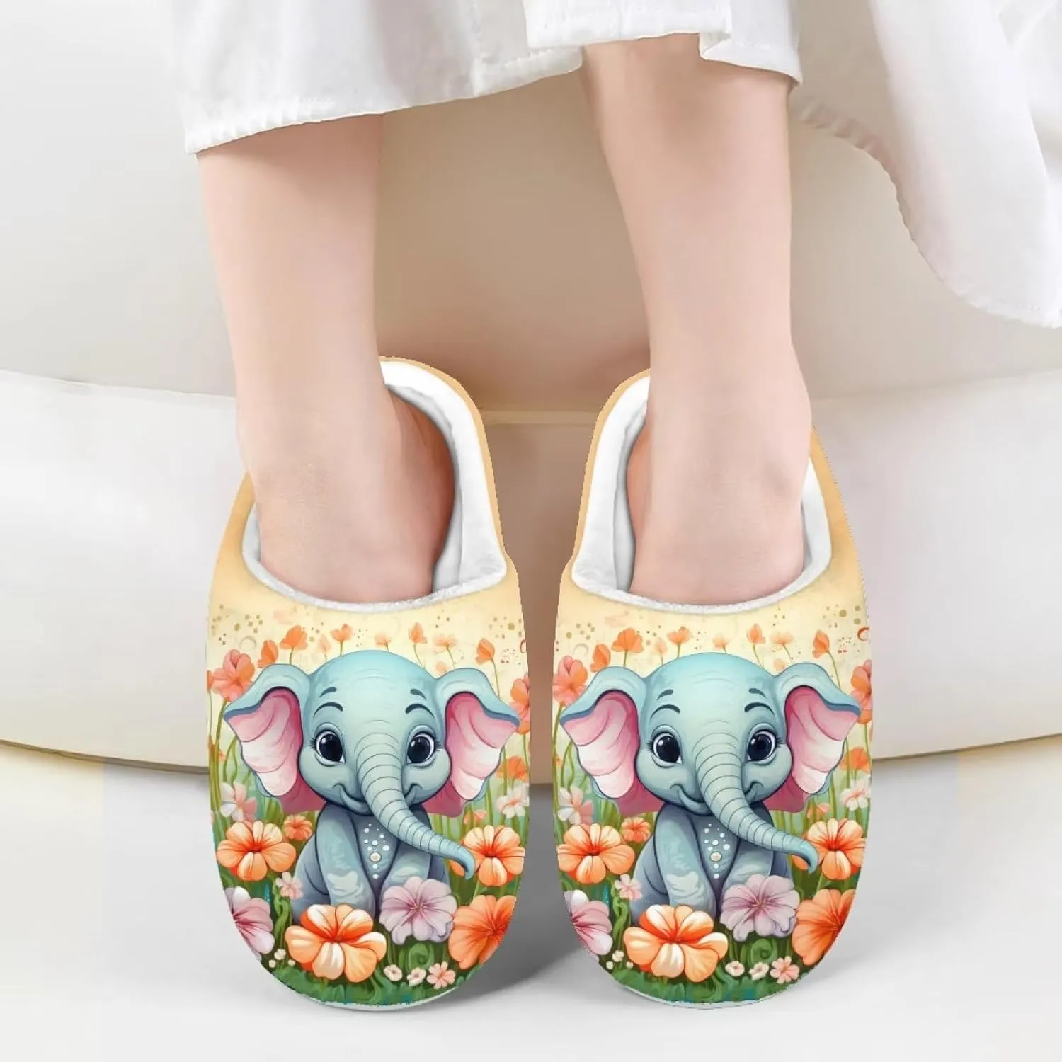 Kids House Slippers Size 9-14.5 Cute Slippers for Teen Girls Soft Plush Warm Bedroom Shoes White Sole