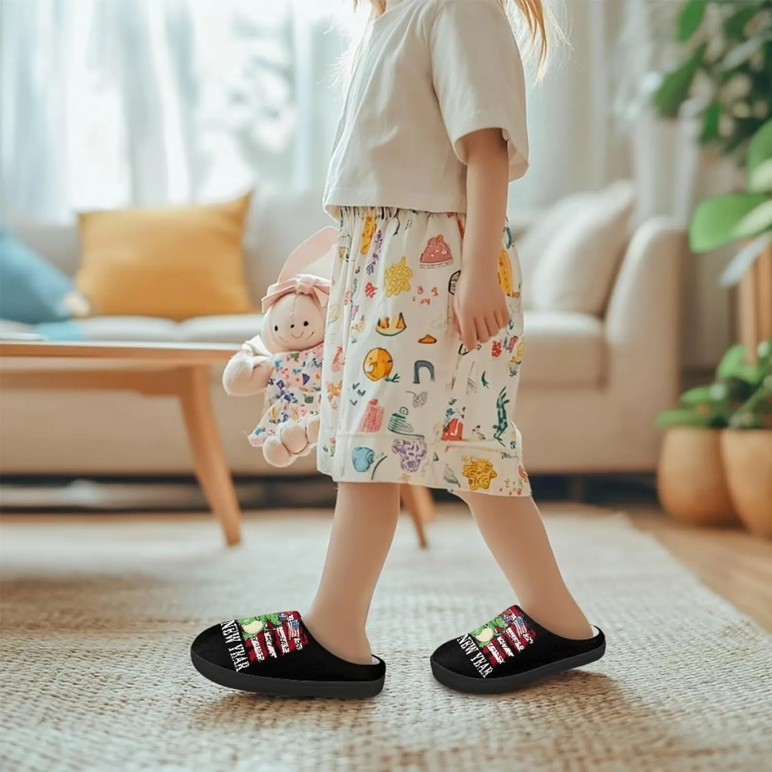 Kids Slippers for Boys, Warm Soft Fluffy Slippers for Winter, Slip On Scuff Slippers for Bedroom