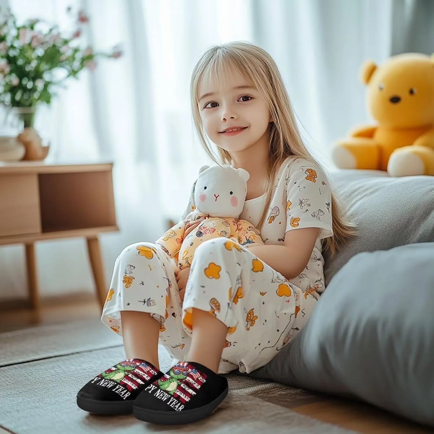 Kids Slippers for Boys, Warm Soft Fluffy Slippers for Winter, Slip On Scuff Slippers for Bedroom