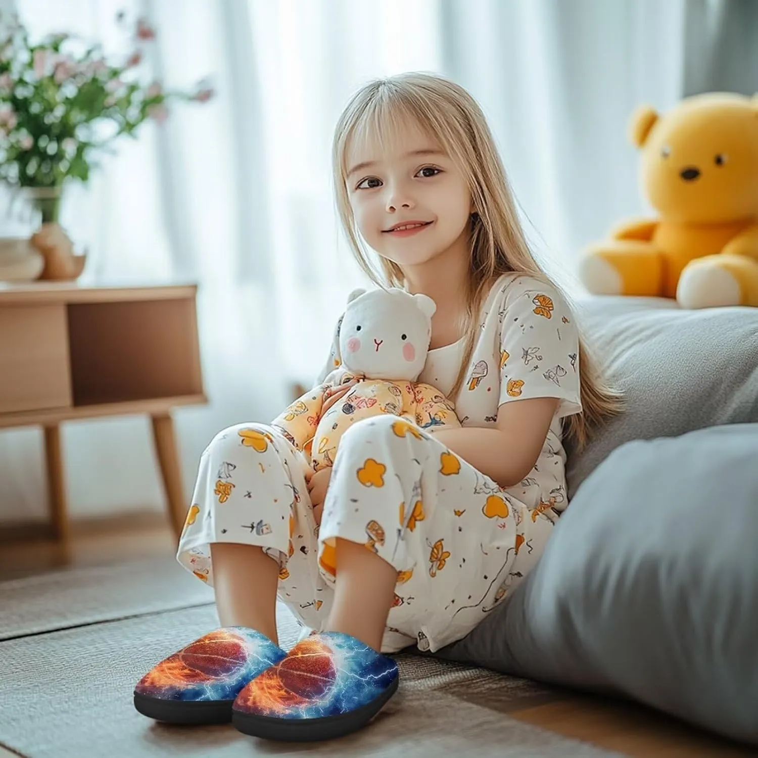 Kids Slippers for Girls Boys - Plush Fuzzy Indoor Shoes