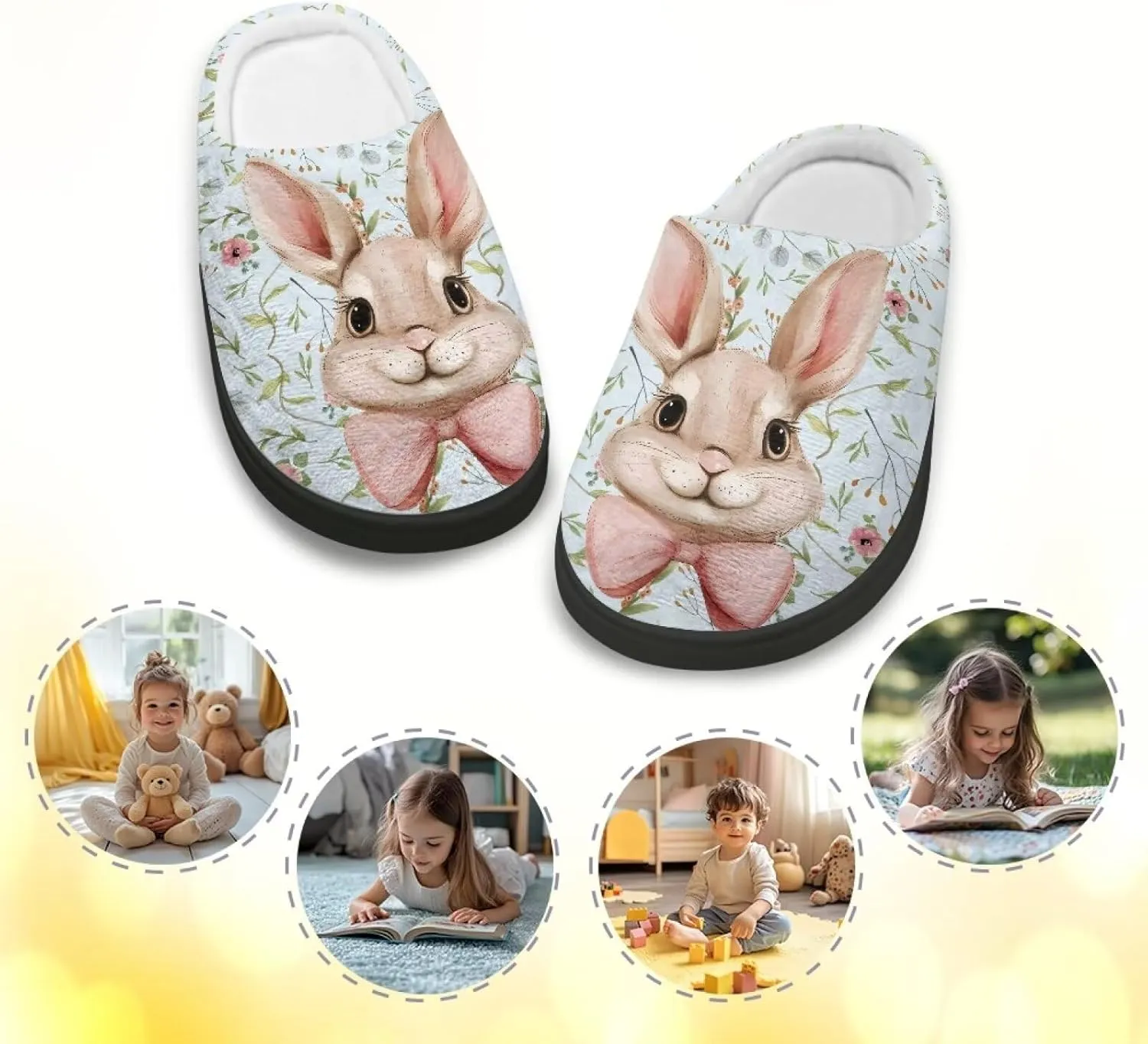 Kids Slippers Winter Plush Warm Slippers Animal Print House Shoes Soft Fuzzy Slippers Indoor Non Slip Cotton Shoes for Boys Girls US 9-15