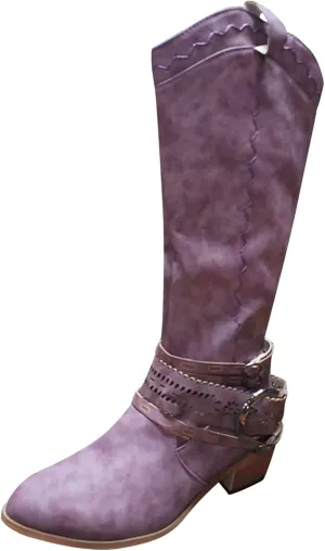 Knee High Boots Women Fashion Mid Heels Long Boots Pointed Toe Chunky Block Boots Western Boots with Side Zip