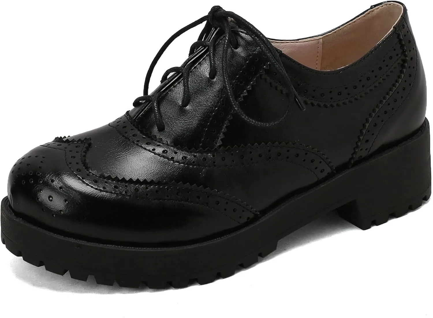 KysBloes Women Lace Up Platform Oxford Shoes Chunky Heel Wingtip Pumps Vintage Brogue Saddle Shoes