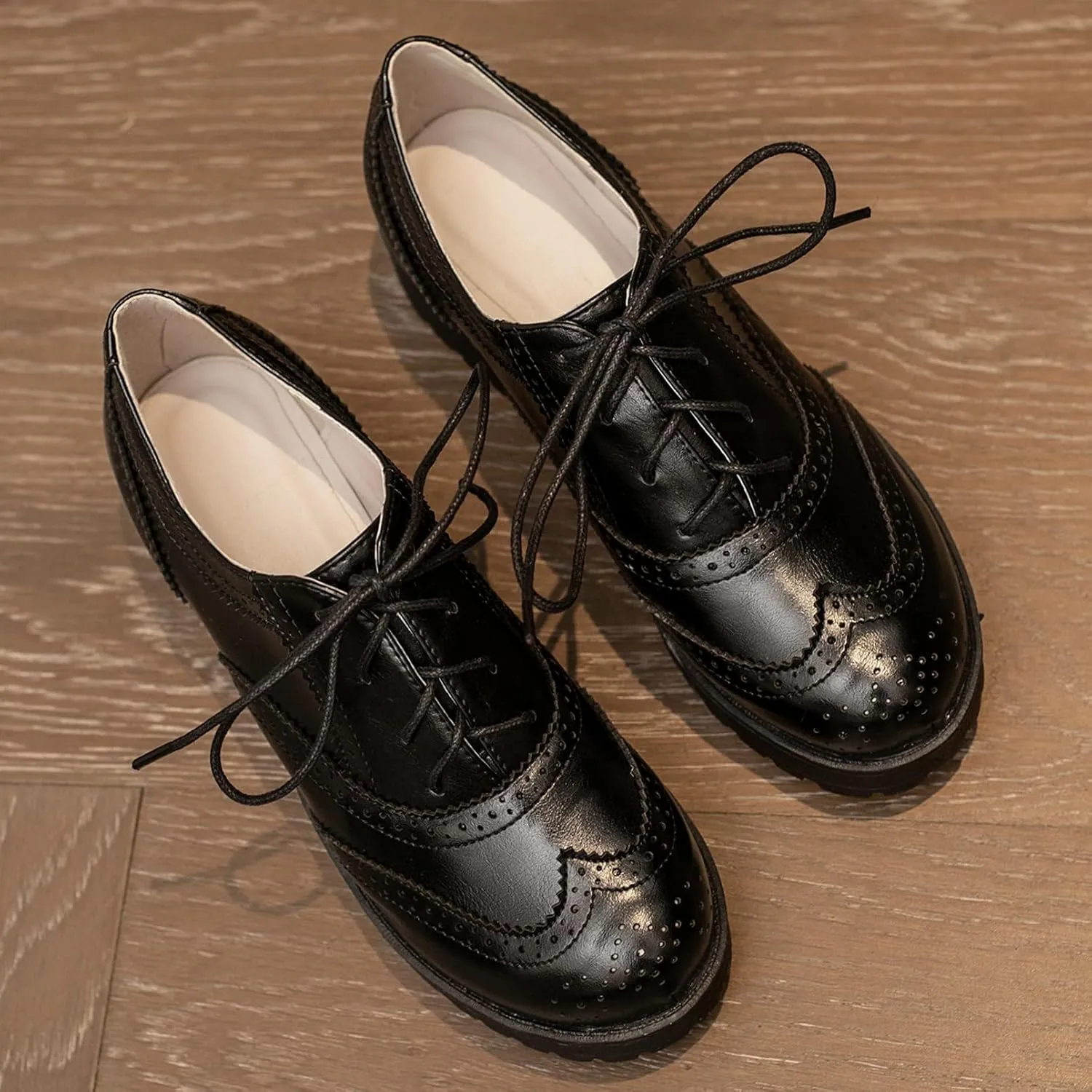 KysBloes Women Lace Up Platform Oxford Shoes Chunky Heel Wingtip Pumps Vintage Brogue Saddle Shoes