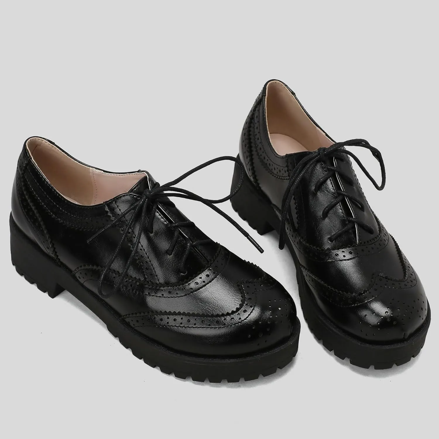 KysBloes Women Lace Up Platform Oxford Shoes Chunky Heel Wingtip Pumps Vintage Brogue Saddle Shoes