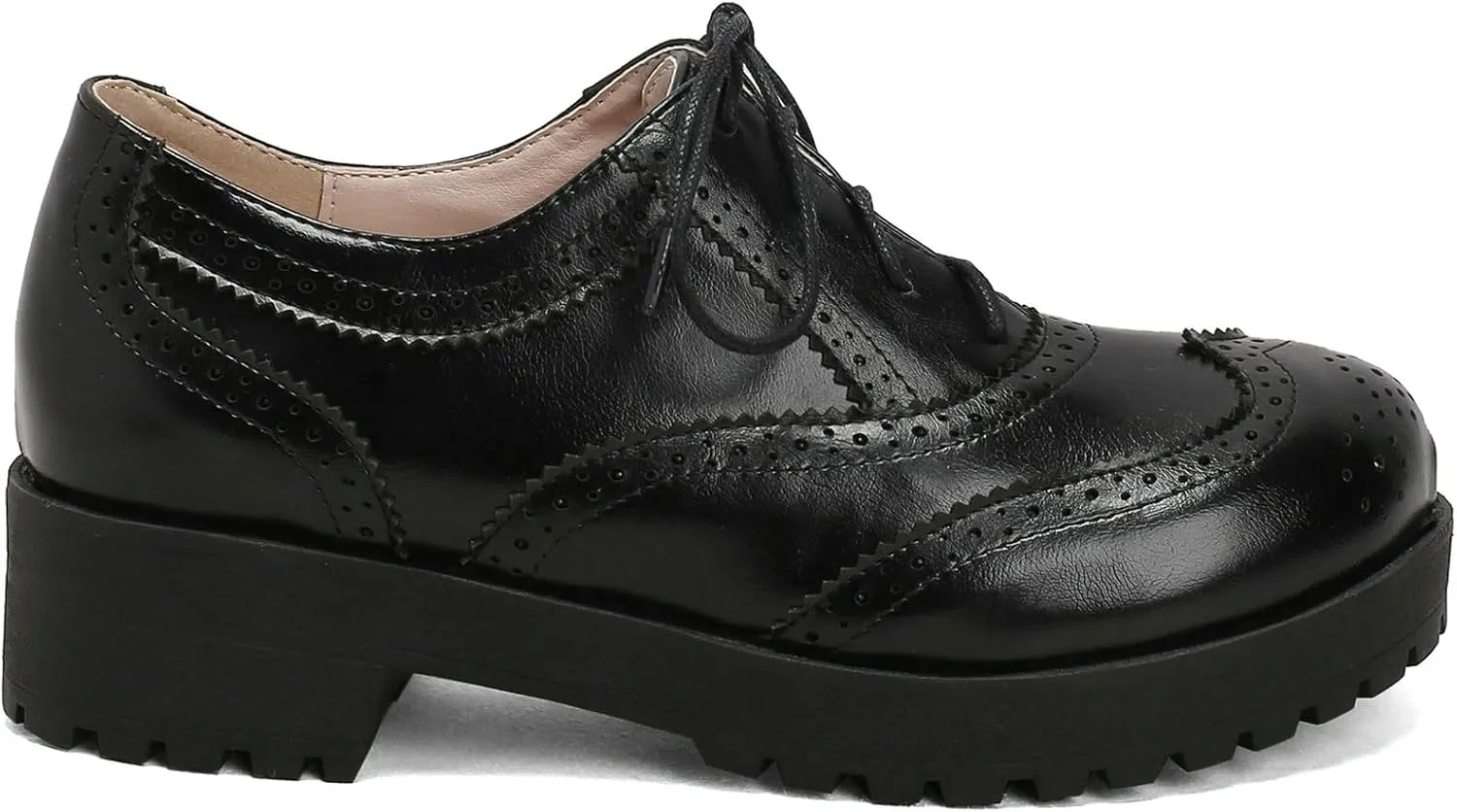 KysBloes Women Lace Up Platform Oxford Shoes Chunky Heel Wingtip Pumps Vintage Brogue Saddle Shoes
