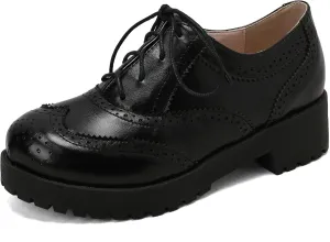 KysBloes Women Lace Up Platform Oxford Shoes Chunky Heel Wingtip Pumps Vintage Brogue Saddle Shoes