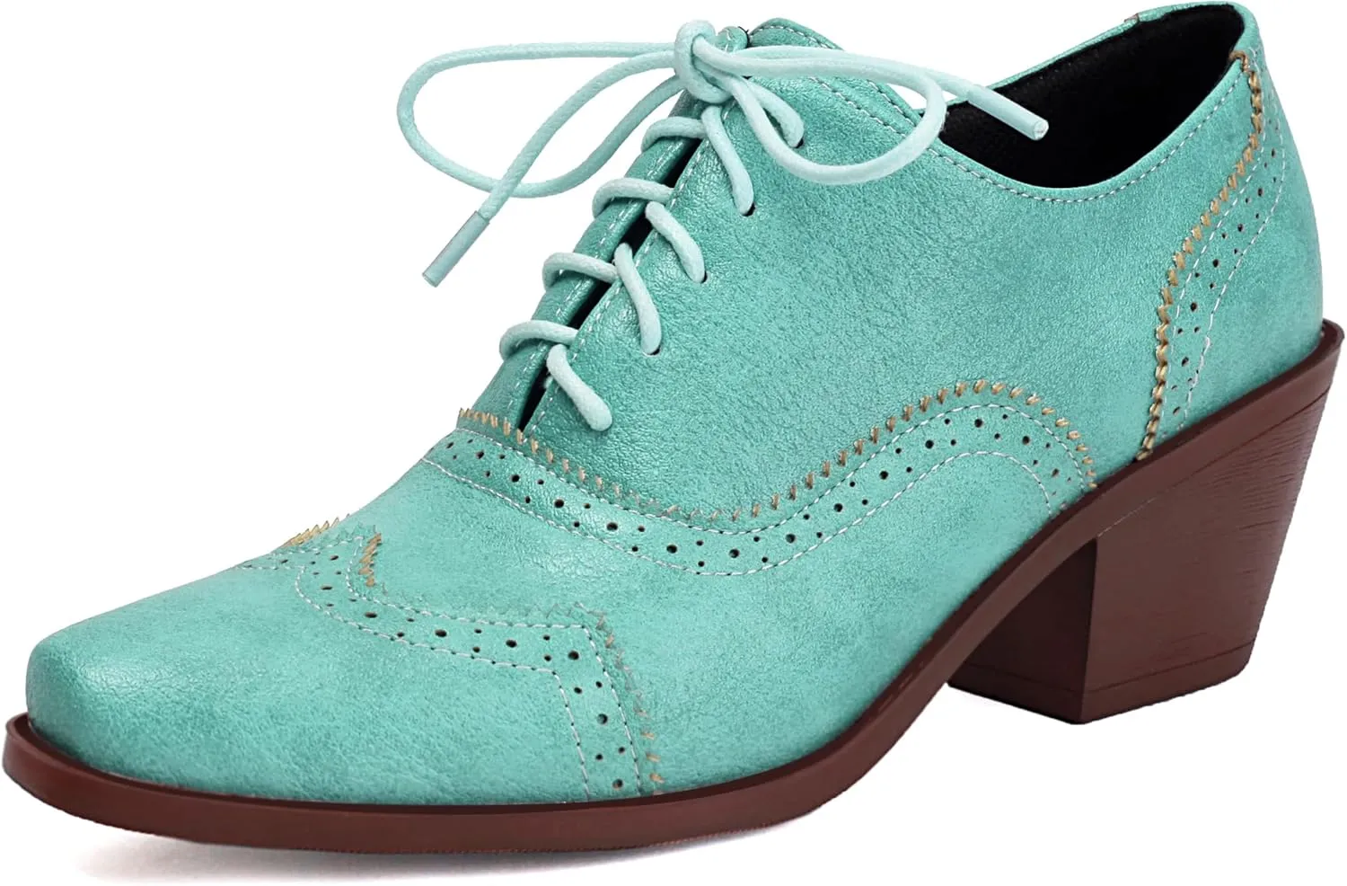 Lace Up Oxford Brogue Women Block Heel Derbies