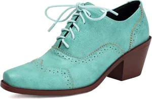 Lace Up Oxford Brogue Women Block Heel Derbies
