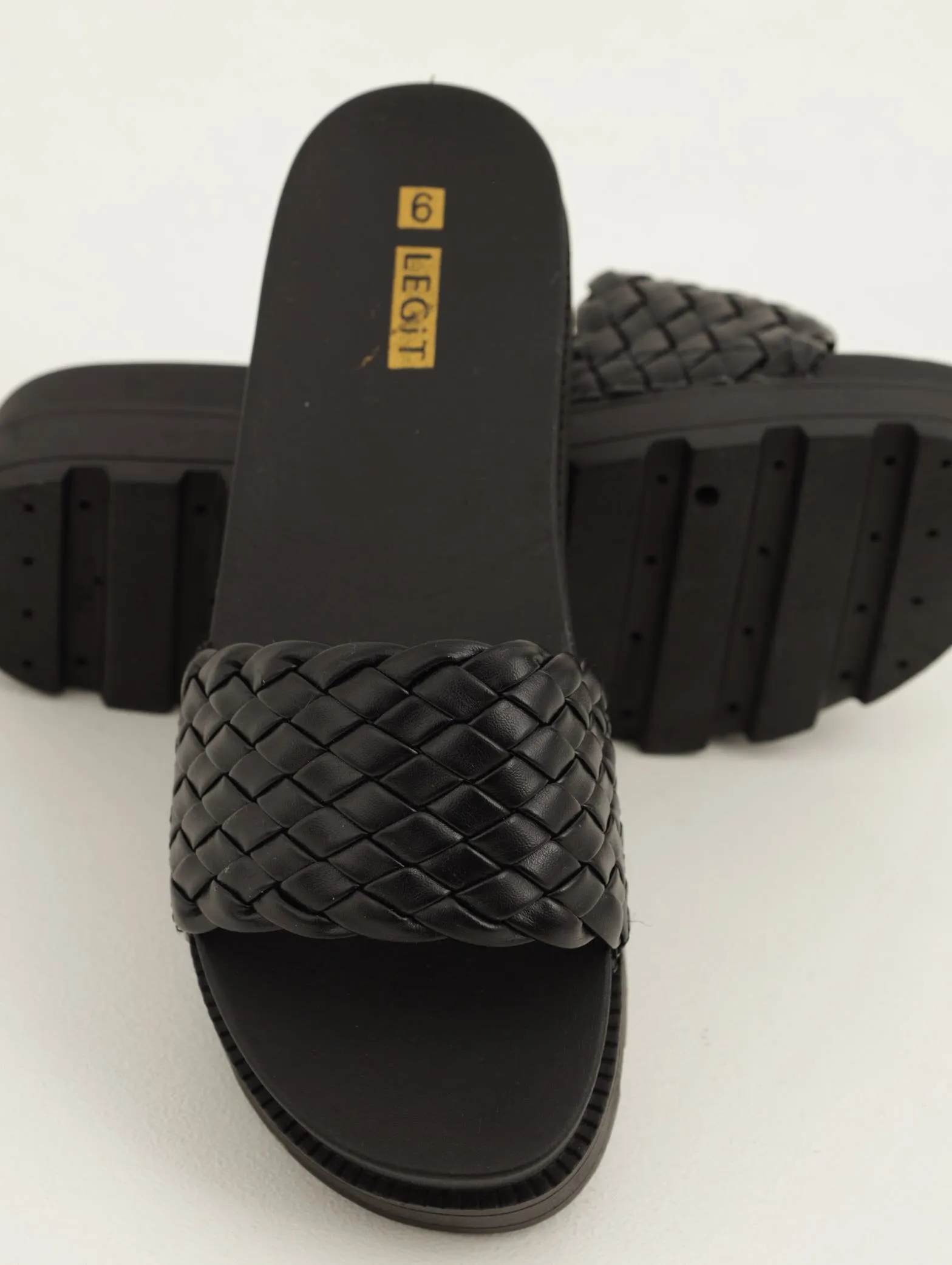 Ladies Weave Cleated Platform Mule - Black