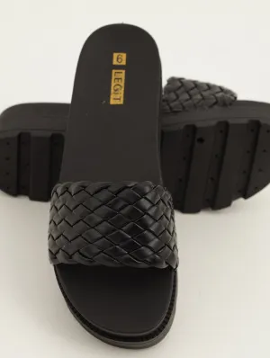 Ladies Weave Cleated Platform Mule - Black