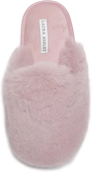 Laura Ashley Womens Soft Plush Memory Foam Scuff Slippers, Warm Fuzzy Fluffy Bedroom Slipper, Ladies Faux Fur Slip On House Shoes
