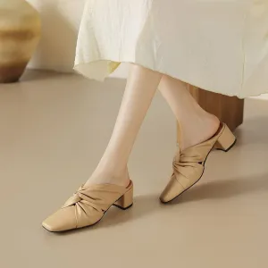 Leather Closed Toe 2'' Block Heel Mules