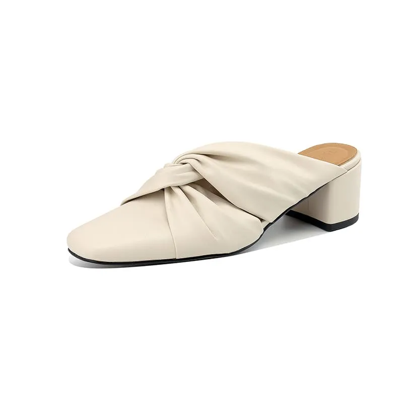 Leather Closed Toe 2'' Block Heel Mules