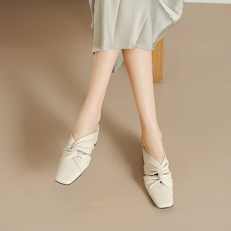 Leather Closed Toe 2'' Block Heel Mules