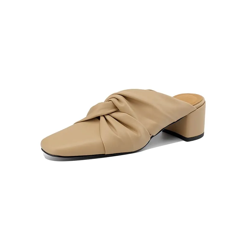 Leather Closed Toe 2'' Block Heel Mules