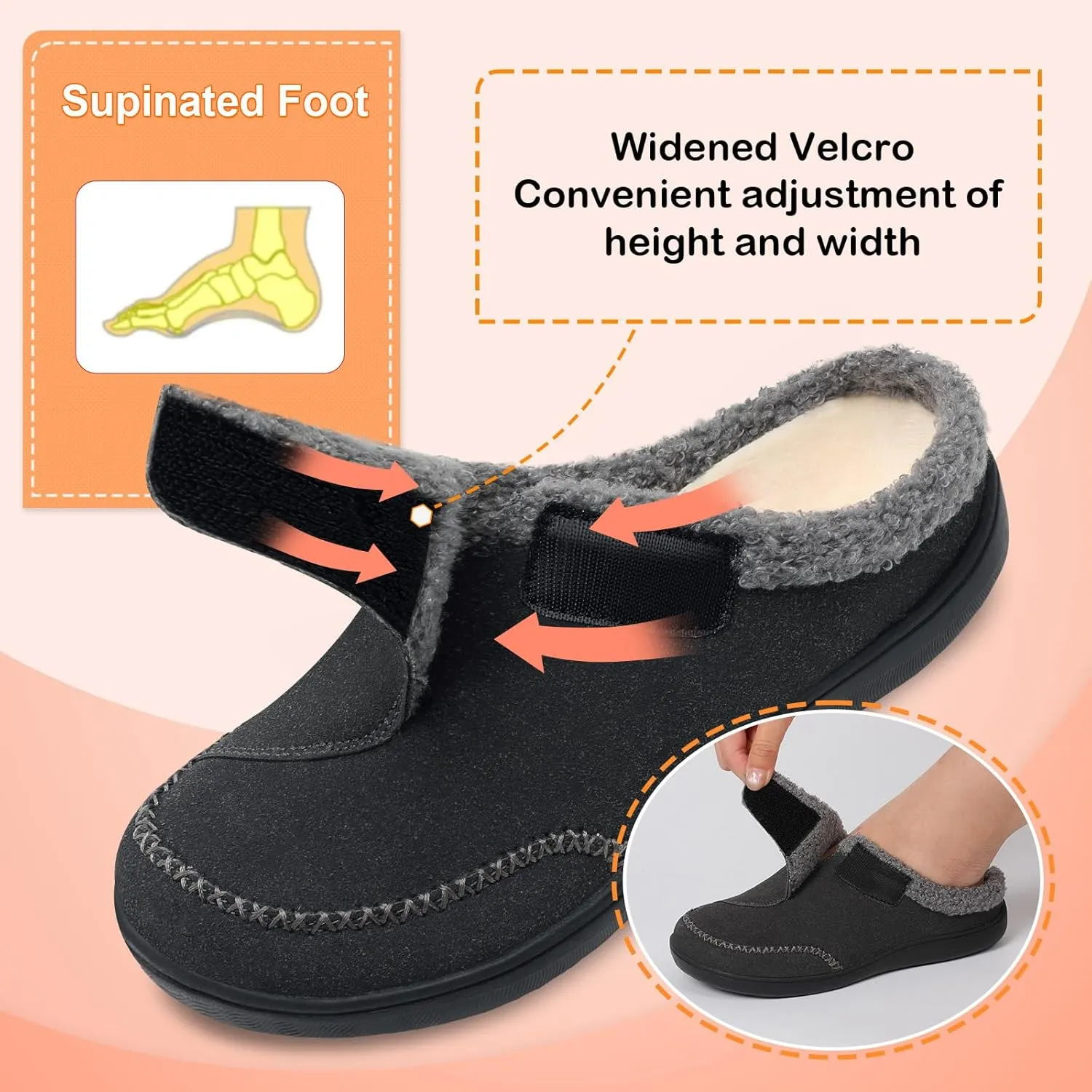 LeIsfIt Womens Wide Slippers Adjustable Diabetic Slippers Memory Foam Swollen Arthritis Edema House Shoes Indoor Outdoor