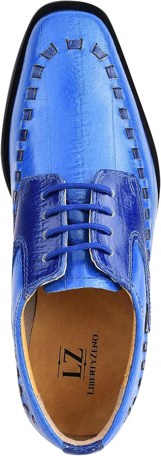 LIBERTYZENO Boys Plain & EEL Print Genuine Leather Kids & Toddlers Lace Up Oxford Dress Shoes for Prom Graduation