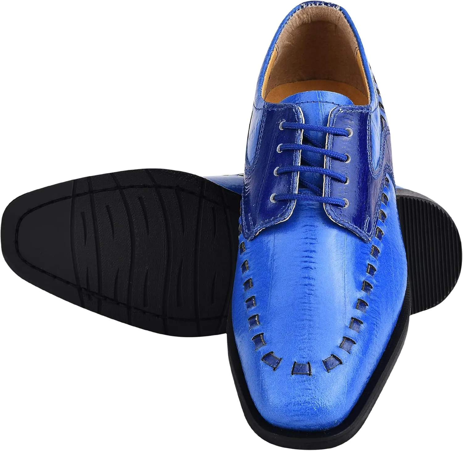 LIBERTYZENO Boys Plain & EEL Print Genuine Leather Kids & Toddlers Lace Up Oxford Dress Shoes for Prom Graduation