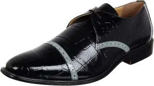 LIBERTYZENO Mens Wingtip Brogue EEL & Croco Print Genuine Leather Adults Lace Up Oxford Dress Shoes for Prom Graduation