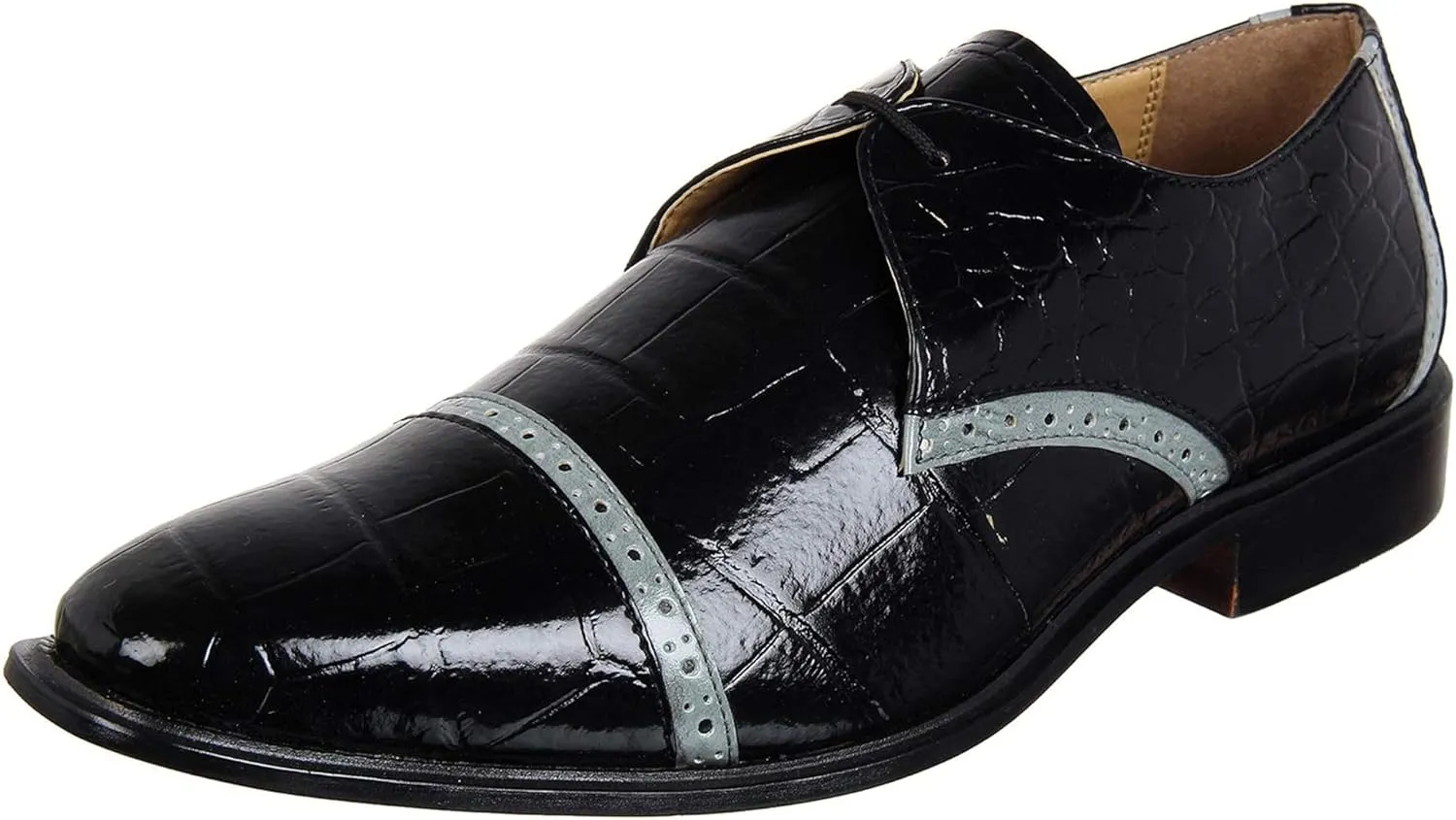 LIBERTYZENO Mens Wingtip Brogue EEL & Croco Print Genuine Leather Adults Lace Up Oxford Dress Shoes for Prom Graduation